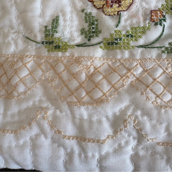 Handmade Quilted Cross Stitch Embroidered Butterfly & Floral Cotton Pillow Sham - Picture 8 of 15